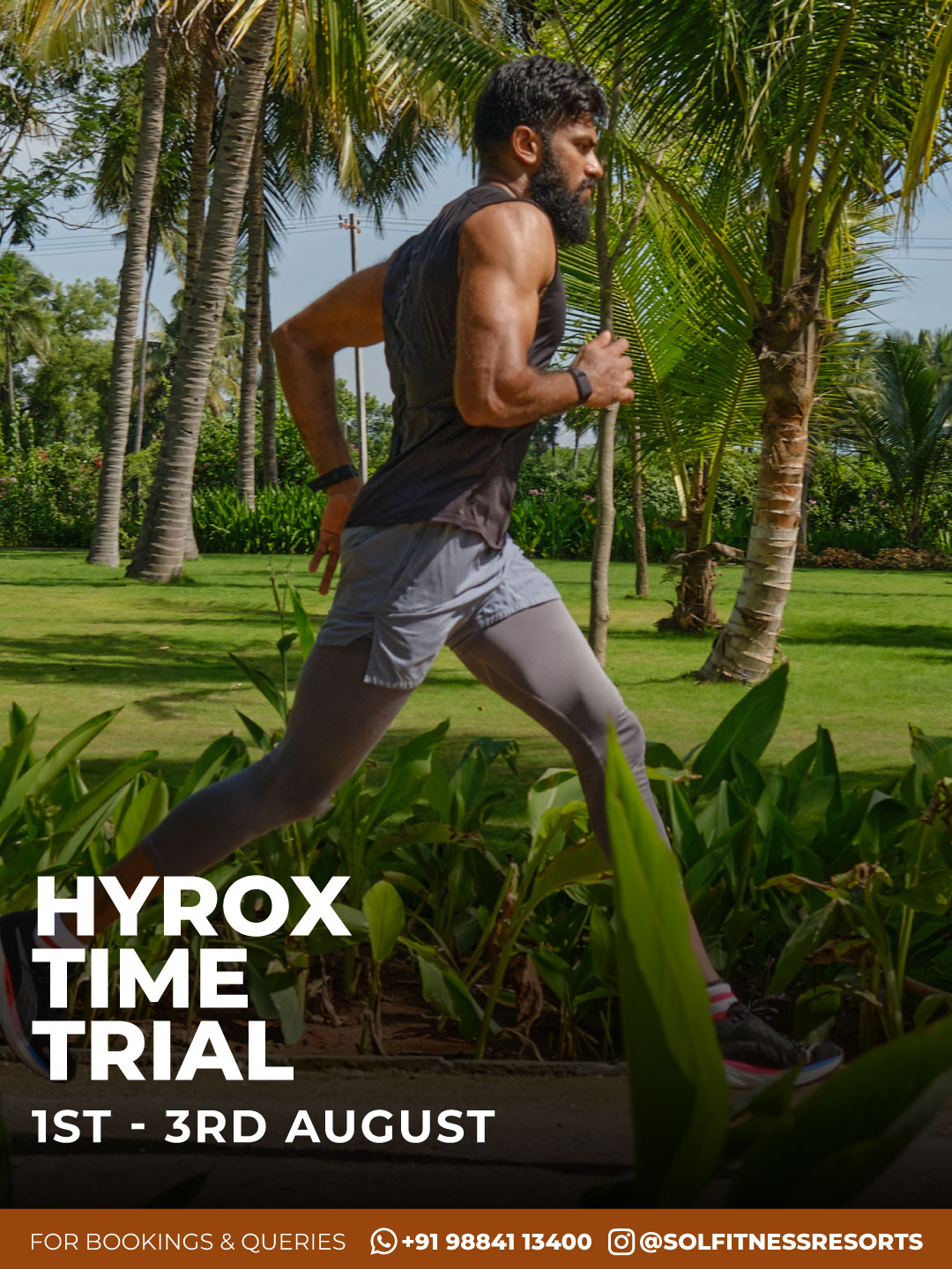 Athlete sprinting during HYROX Time Trial at Sol Fitness Resorts