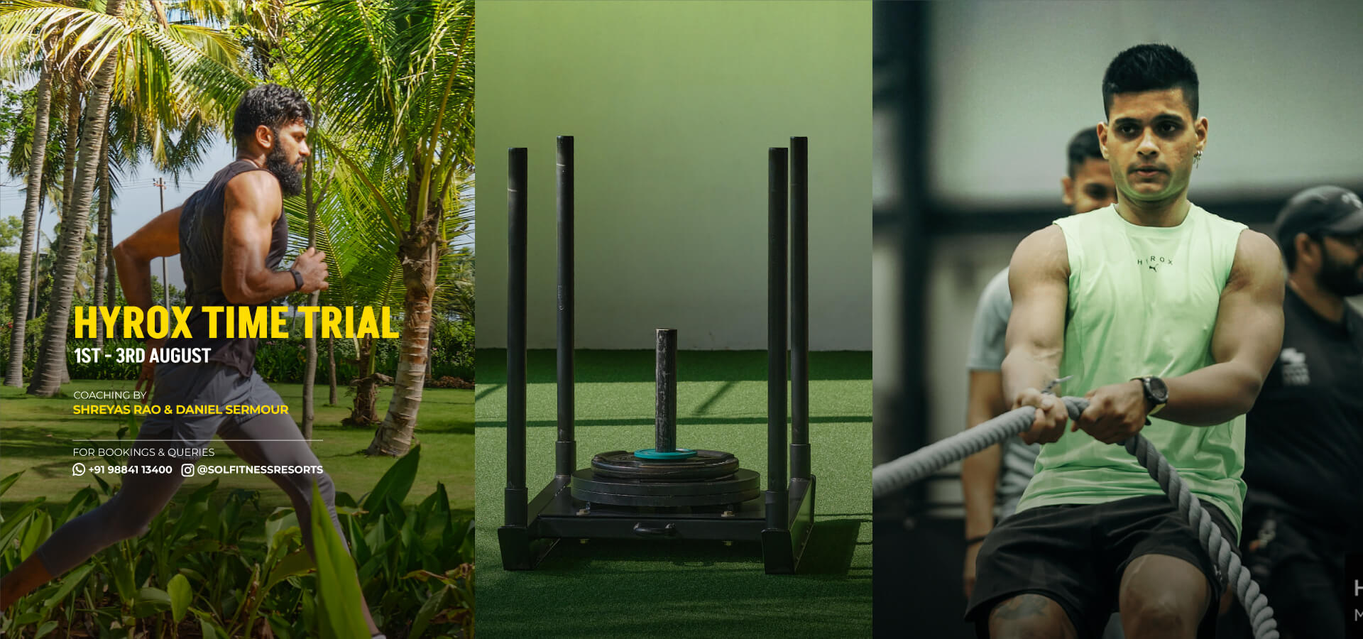 Outdoor sled push equipment on turf at Sol Fitness Resorts