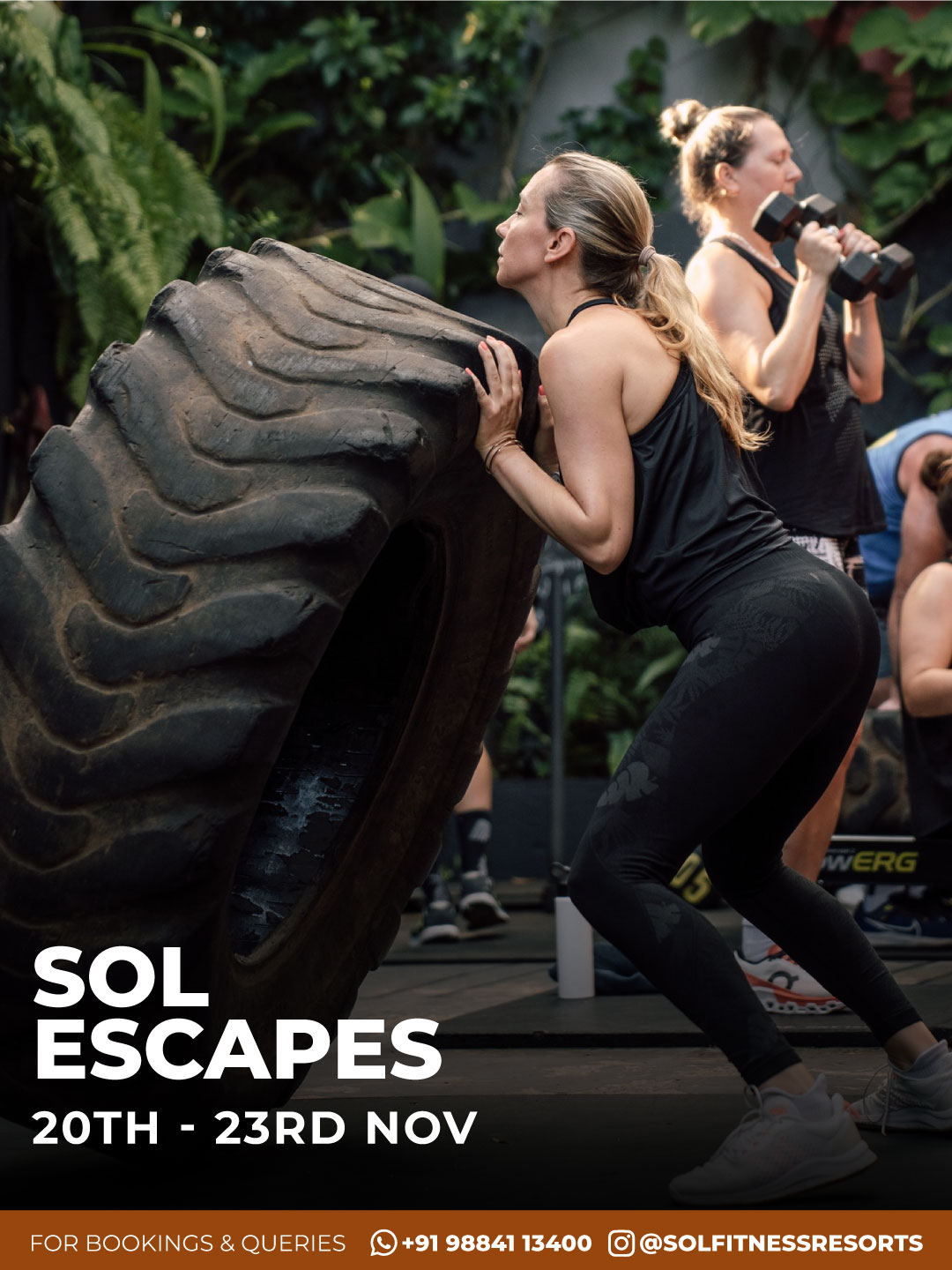 Tire flip functional training during Sol Escapes retreat
